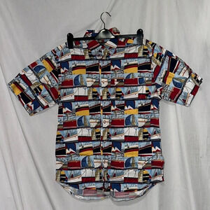 colorful Ivy Crew Classics nautical sailboat print button down shirt size medium